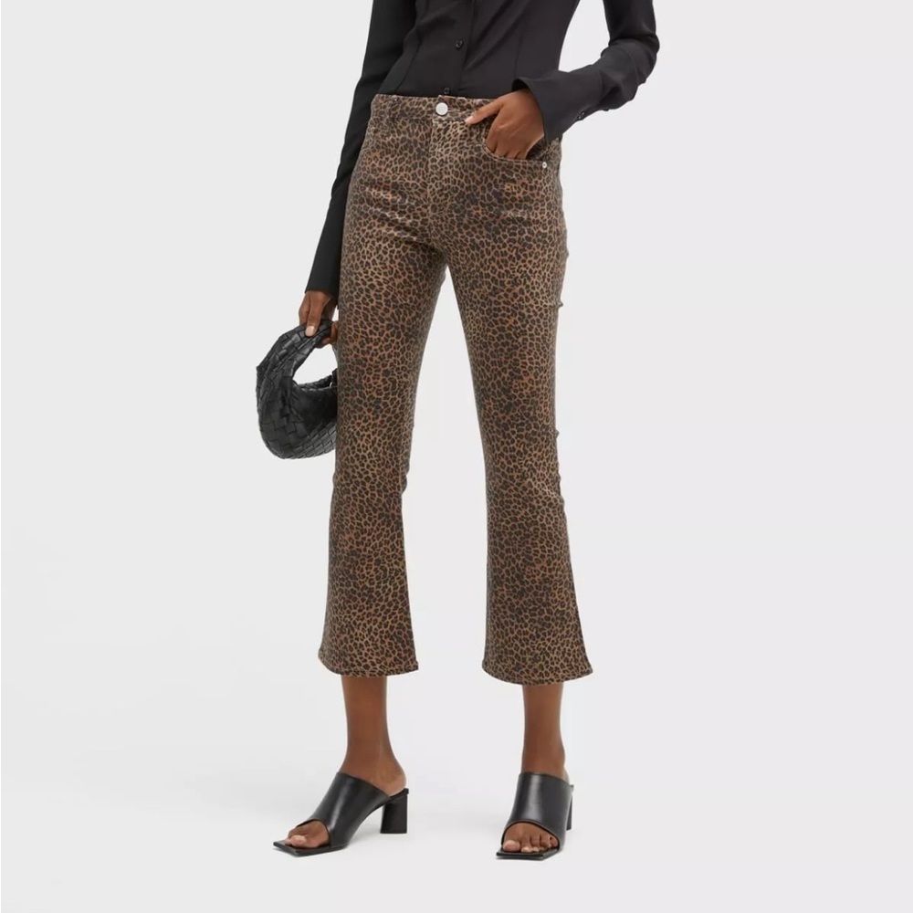 FRAME Le Crop Mini Mid-Rise Coated Bootcut Jeans Women's 28 Leopard